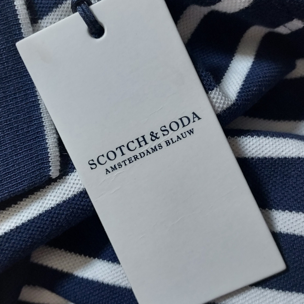 Scotch & Soda Men's Short Sleeve Blue and White Stripe Polo Size Large NEW NWT - Picture 12 of 13